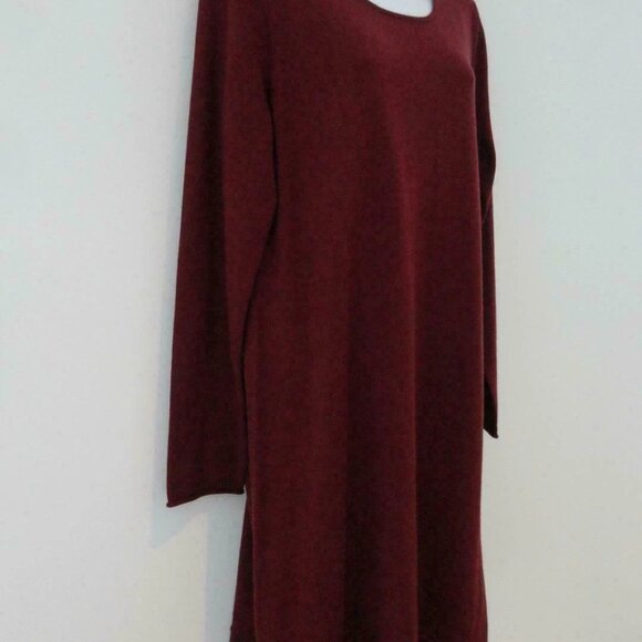 NWT EILEEN FISHER PASFL Burgundy Merino Wool Jersey Jewel Neck LS Dress XL - Picture 4 of 7